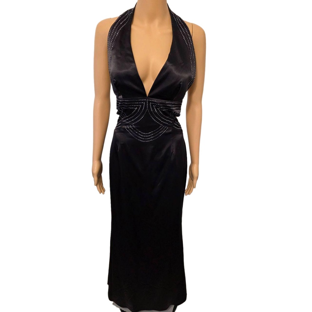 Ceci USA Black Sleeveless Plunging Rhinestone Embellished‎ Dress   Medium